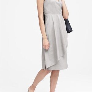 New Banana Republic Wrap Effect V-neck Taupe Gray Ruffle Sleeveless Midi Dress